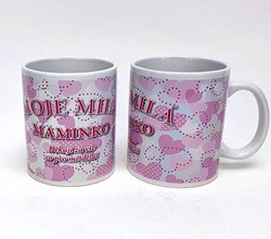 Porcelnov bl hrnek s celo obtiskem - Moje mil maminko, Dkuji