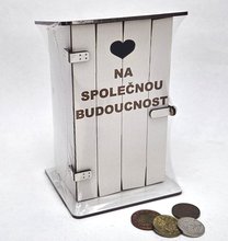 Pokladna kadibudka devn bl s npisem - Na spolenou budoucnost