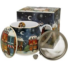 CHRISTMAS CITY - Porcelnov hrnek barylka 430ml s vkem a kov. stkem v boxu