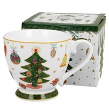 AROUND CHRISTMAS TREE - Hrnek porcelnov 450ml na stopce s dekorem v boxu