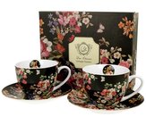 VINTAGE FLOWERS-BLACK - Sada 2ks lek s podlkem 280ml porceln v boxu